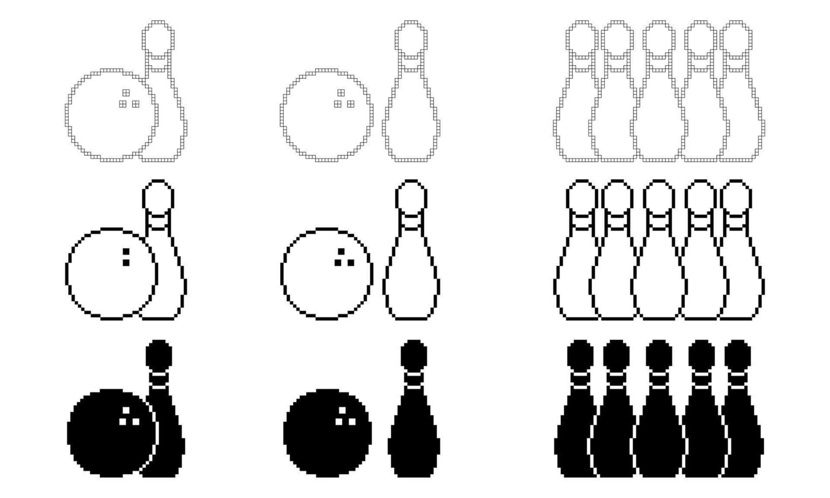pixel konst bowling ikon uppsättning isolerat på vit bakgrund vektor