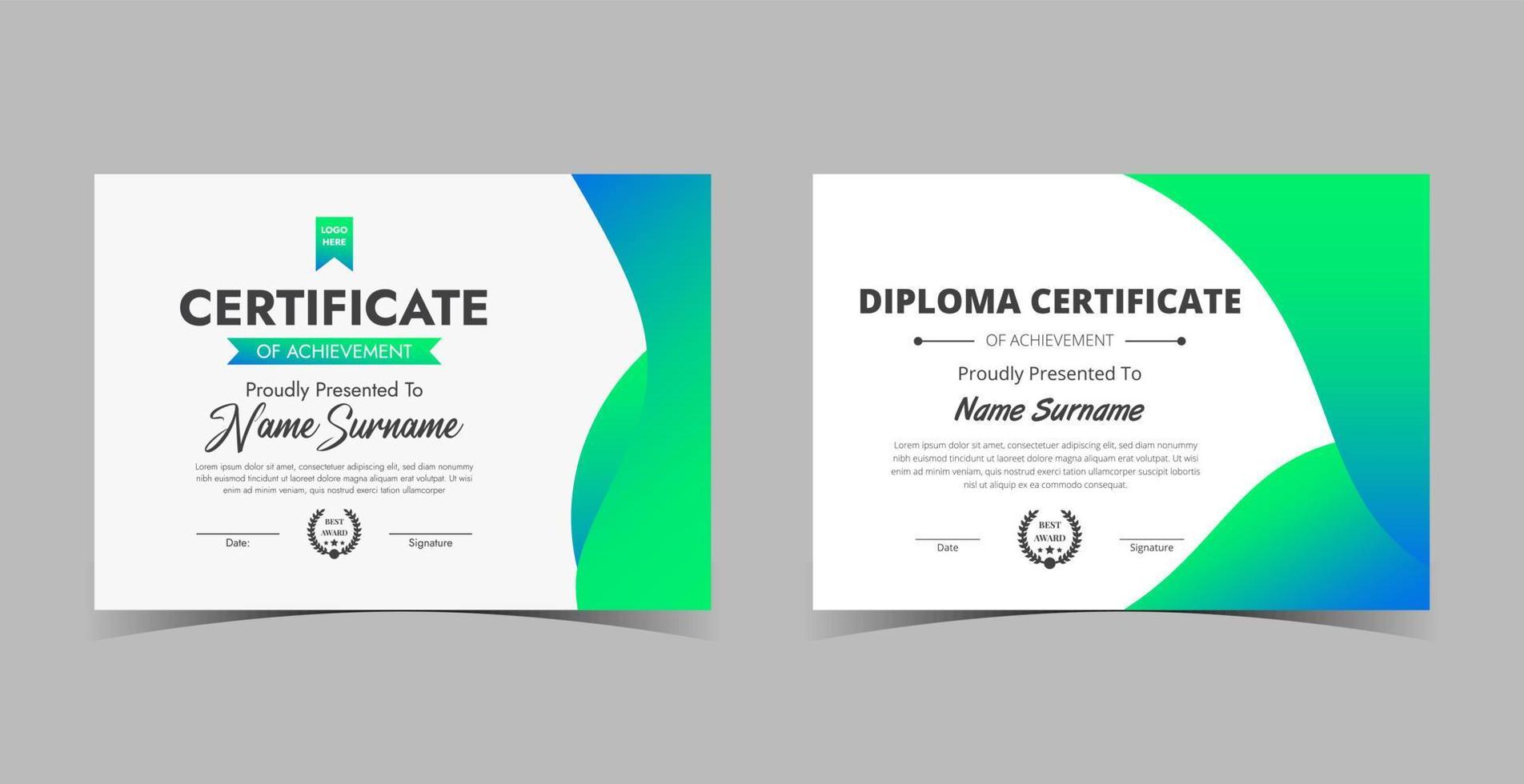 certifikat för uppskattning, intyg om prestation, utmärkelsen diplom mall vektor