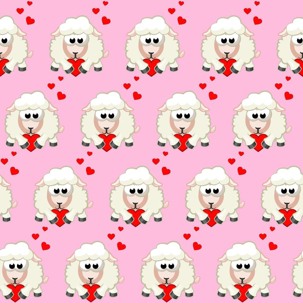 sömlös mönster med tecknad serie får innehav hjärtan på rosa bakgrund. valentine dag. vektor