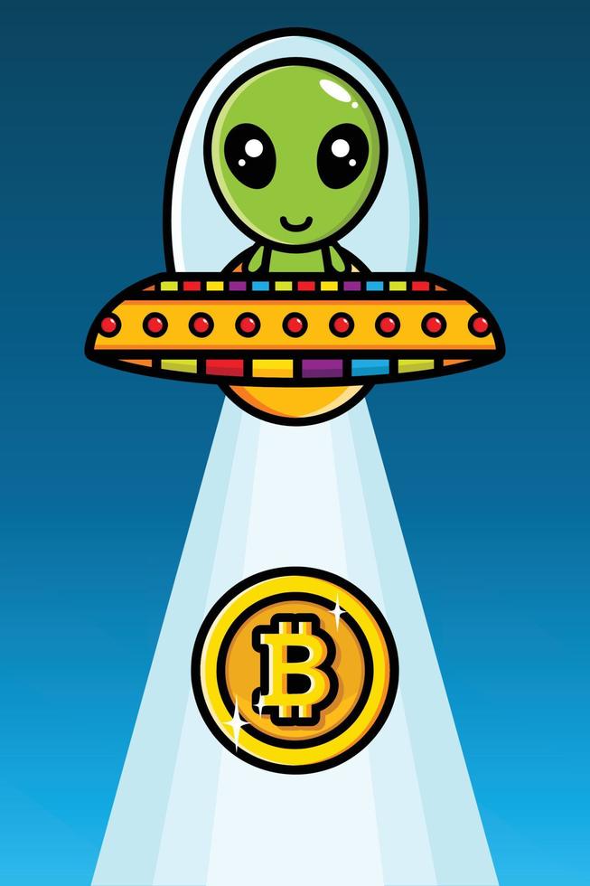 vektordesign av utomjordingar som rider bitcoinsugande ufo vektor