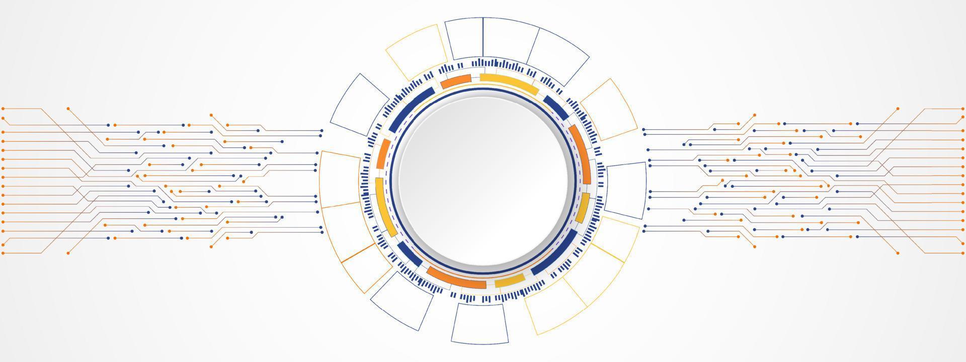 abstrakt teknik bakgrund, vit cirkel banner på kretskort mönster vektor