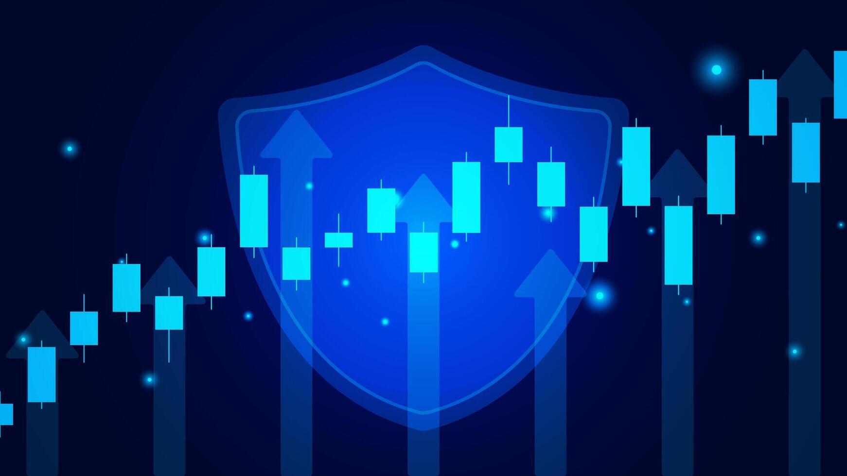 Lager Markt Leuchter mit Schild. finanziell Investition und sicher Forex Handel Schutz Konzept Hintergrund. Vektor Illustration.