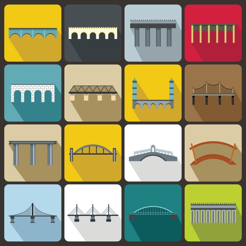 Brücke Set Icons, flacher Stil vektor