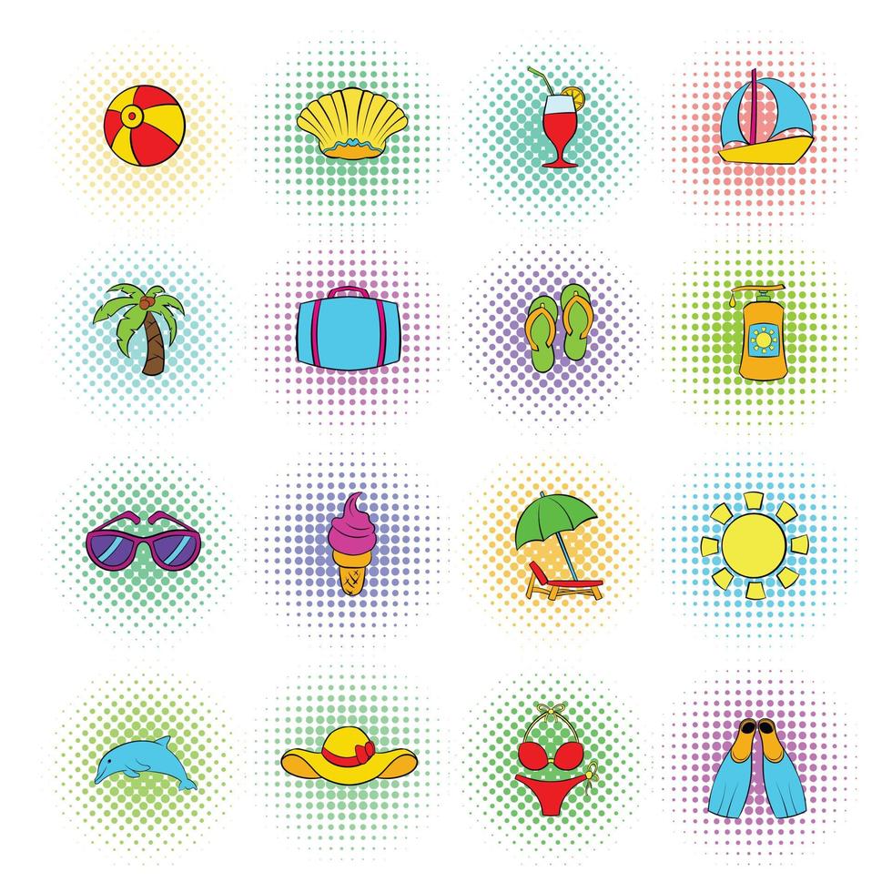 Sommer Icons Set, Pop-Art-Stil vektor