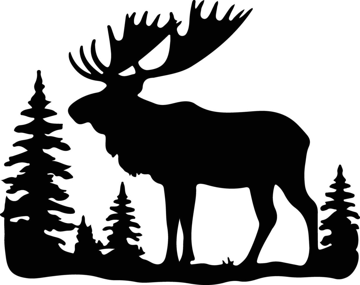 skog caribou svart silhuett vektor