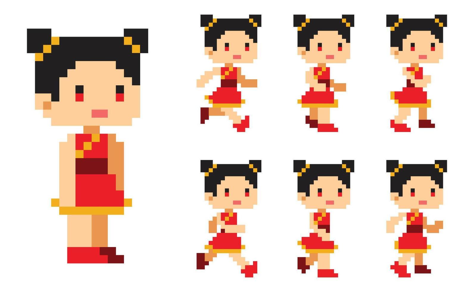 Pixel Kunst Chinesisch Mädchen Charakter Lauf Animation vektor