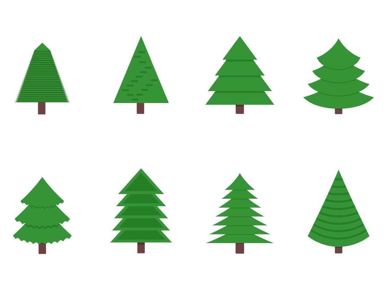 Grün Weihnachten Baum Satz, traditionell Symbol zu Neu Jahr und Weihnachten Urlaub Illustration. Vektor einfach gestalten Weihnachten Baum und Nadelbaum. Elemente Maskottchen von Winter Urlaub Neu Jahr und Weihnachten