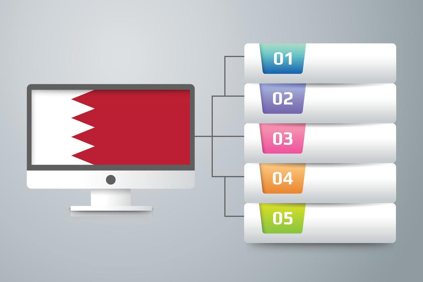 Bahrain flagga med infografisk design integrera med datorskärm vektor