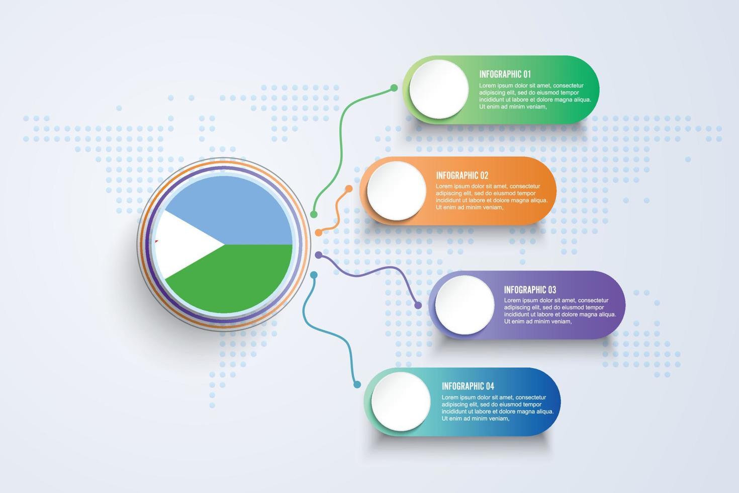 djibouti flagga med infographic design isolerad på dot världskartan vektor