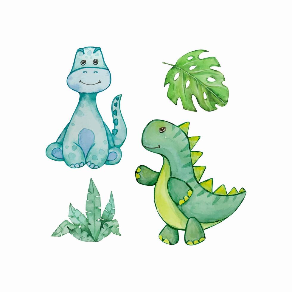 Aquarell süß Baby Dinosaurier Satz, Kindergarten Illustration vektor