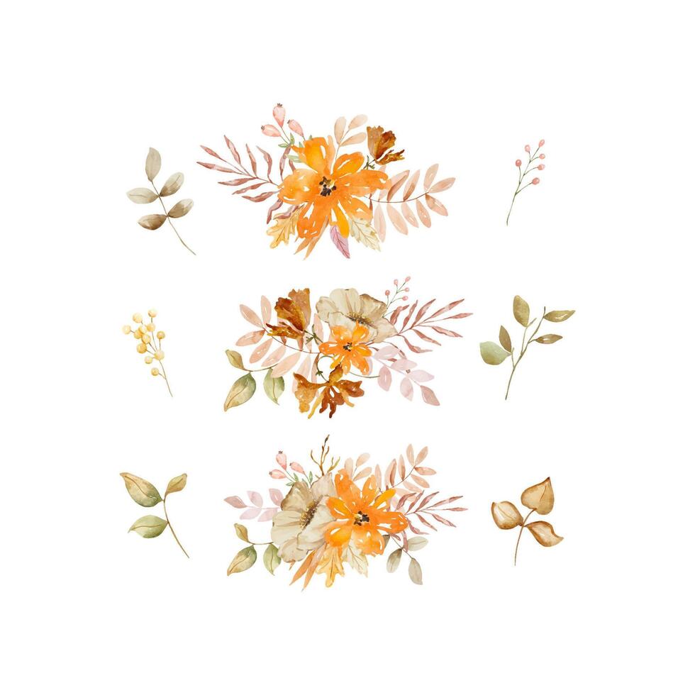 Aquarell elegant Strauß von Herbst Blumen und Blätter, Boho Stil vektor