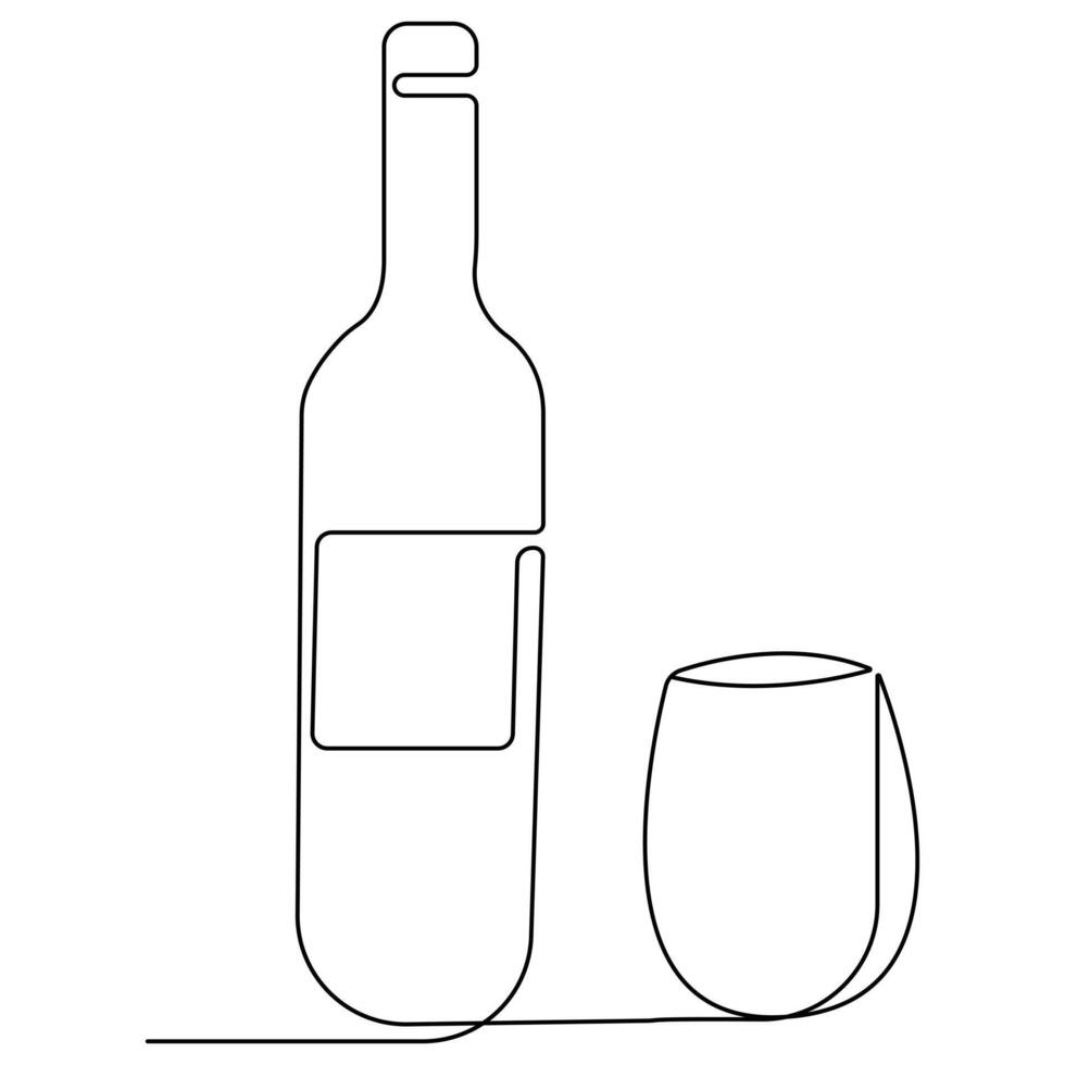 kontinuierlich Single Linie Kunst Zeichnung von Wein Flasche Alkohol trinken im Gekritzel Stil Gliederung Vektor Illustration