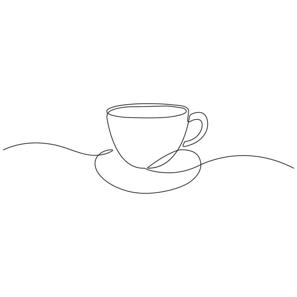 kaffe kopp kontinuerlig ett linje konst teckning av frukost ånga morgon- kaffe design översikt vektor illustration