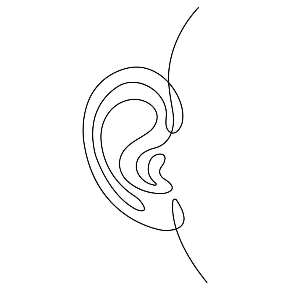kontinuerlig enda linje konst teckning av mänsklig öra översikt vektor illustration