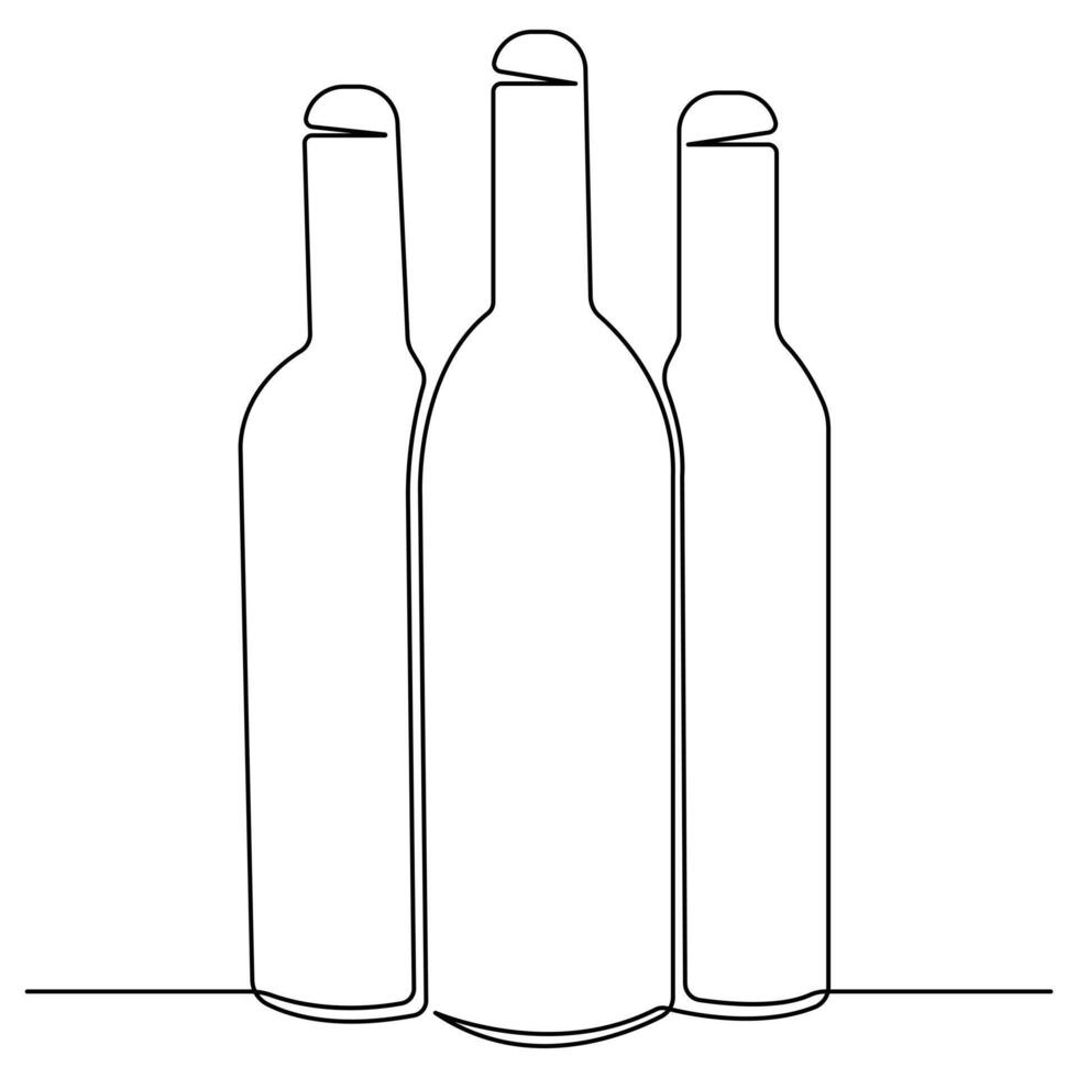 kontinuerlig enda linje konst teckning av vin flaska alkohol dryck i klotter stil översikt vektor illustration