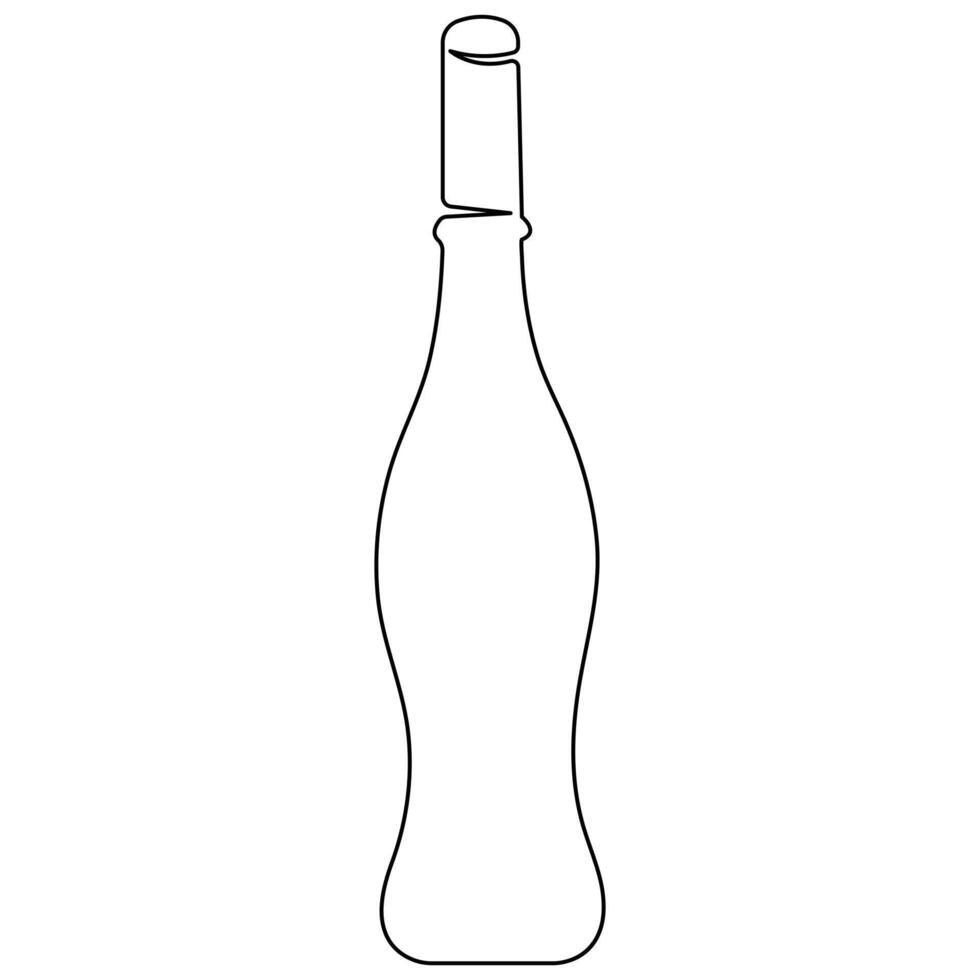 kontinuierlich Single Linie Kunst Zeichnung von Wein Flasche Alkohol trinken im Gekritzel Stil Gliederung Vektor Illustration