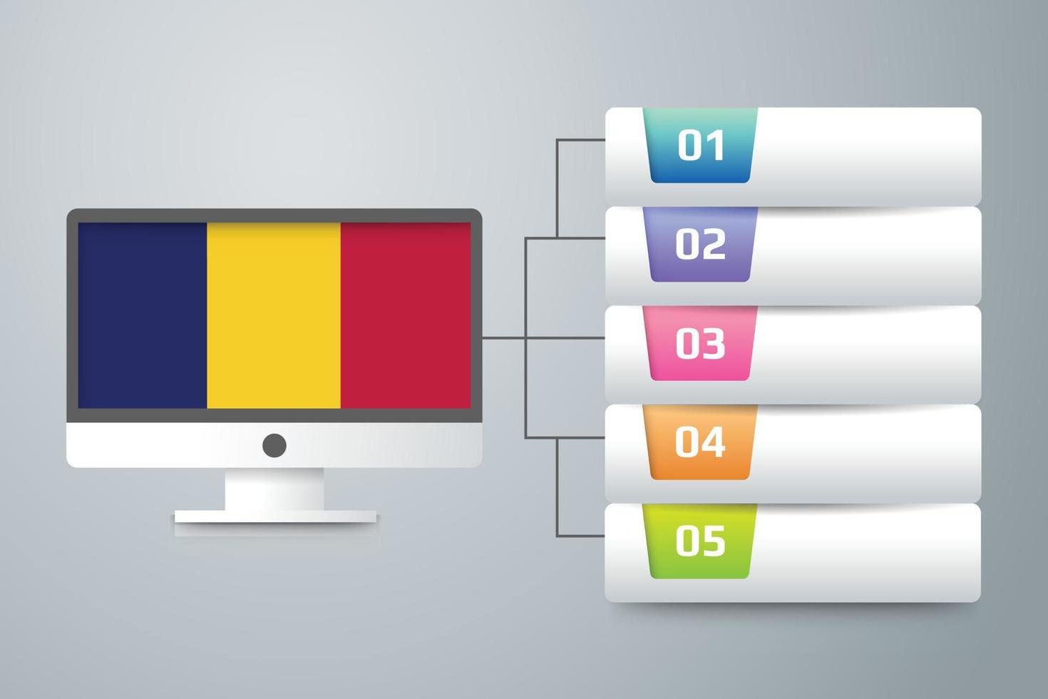 Tschad-Flagge mit Infografik-Design integriert mit Computermonitor vektor