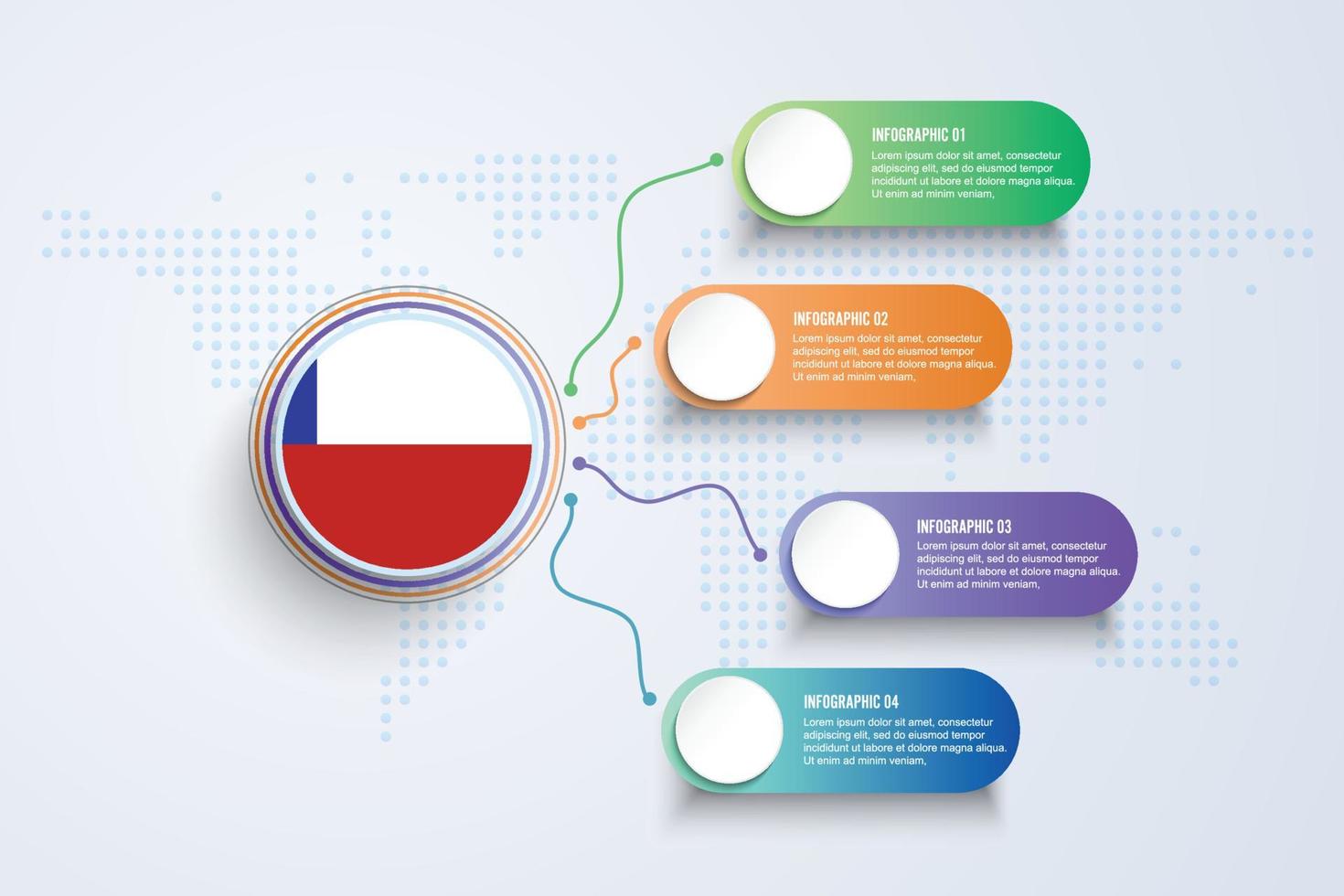 chile flagga med infographic design isolerad på dot världskartan vektor