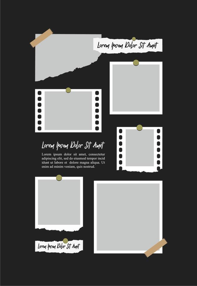 Bilder oder Fotos Rahmen Collage. Comic-Seitenraster-Layout abstrakte Fotorahmen und digitale Fotowandvorlage vektor