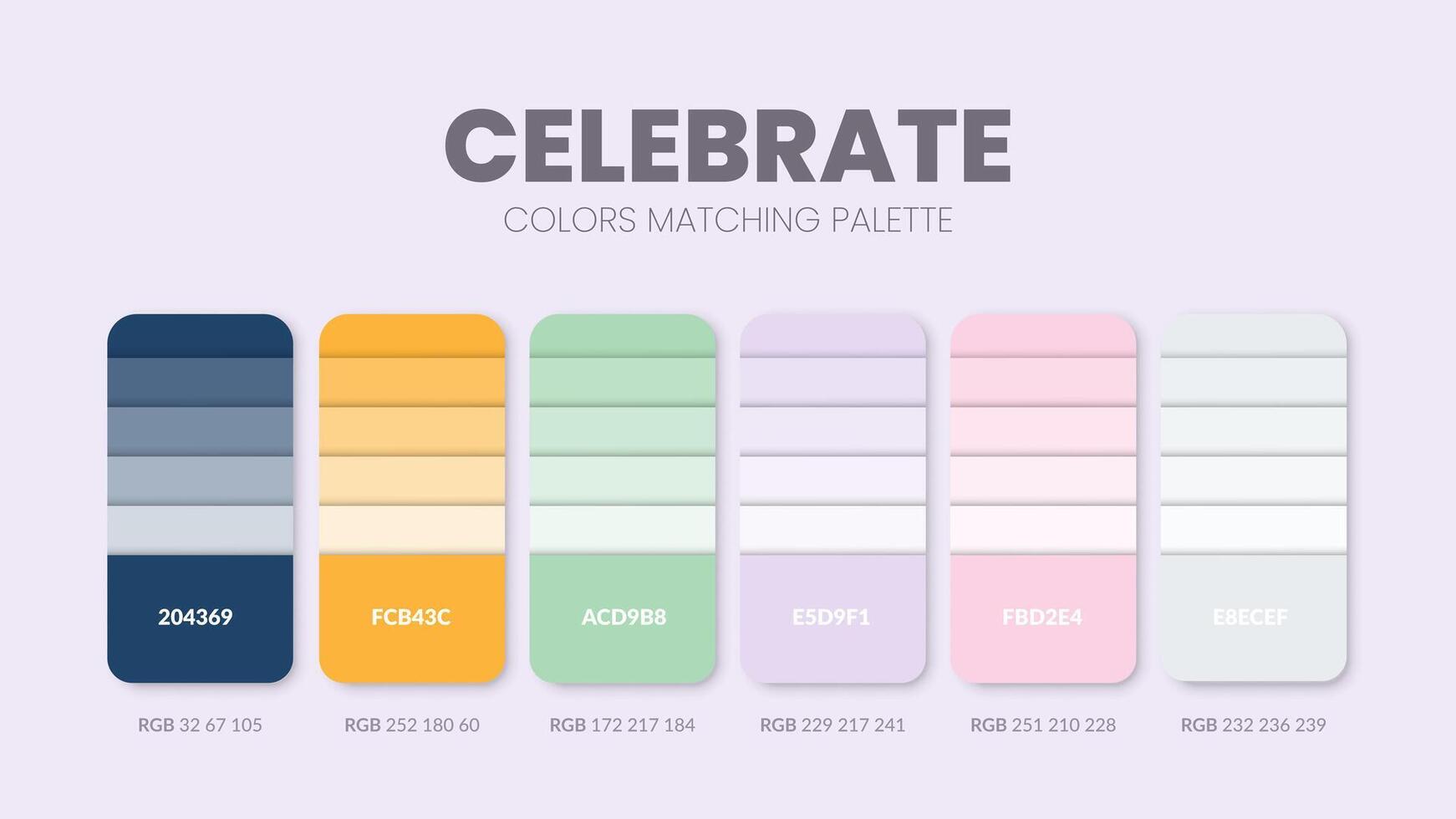 Farbe Palette im feiern Farbe Thema Sammlungen. Farbe Inspiration oder Farbe Diagramm mit Codes Vorlage. Farbe Kombination einstellen von rgb. Farben Swatch zum Grafik Design, Kunst, Mode, oder Netz Design. vektor