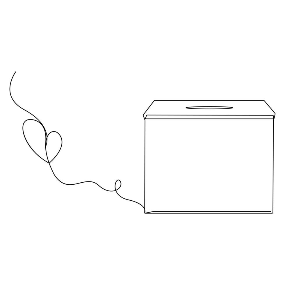 kontinuerlig ett linje teckning av öppnad donation låda minimalistisk begrepp av hjälp Stöd och volontär- aktivitet i enkel konst teckning och illustration vektor