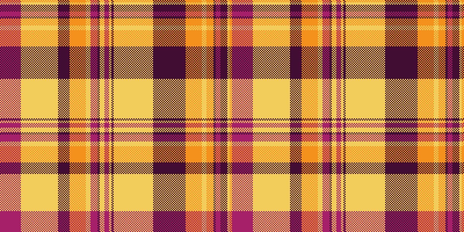 nostalgi pläd tyg tartan, varumärke vektor kolla upp textil. hippie bakgrund sömlös mönster textur i gul och mörk färger.