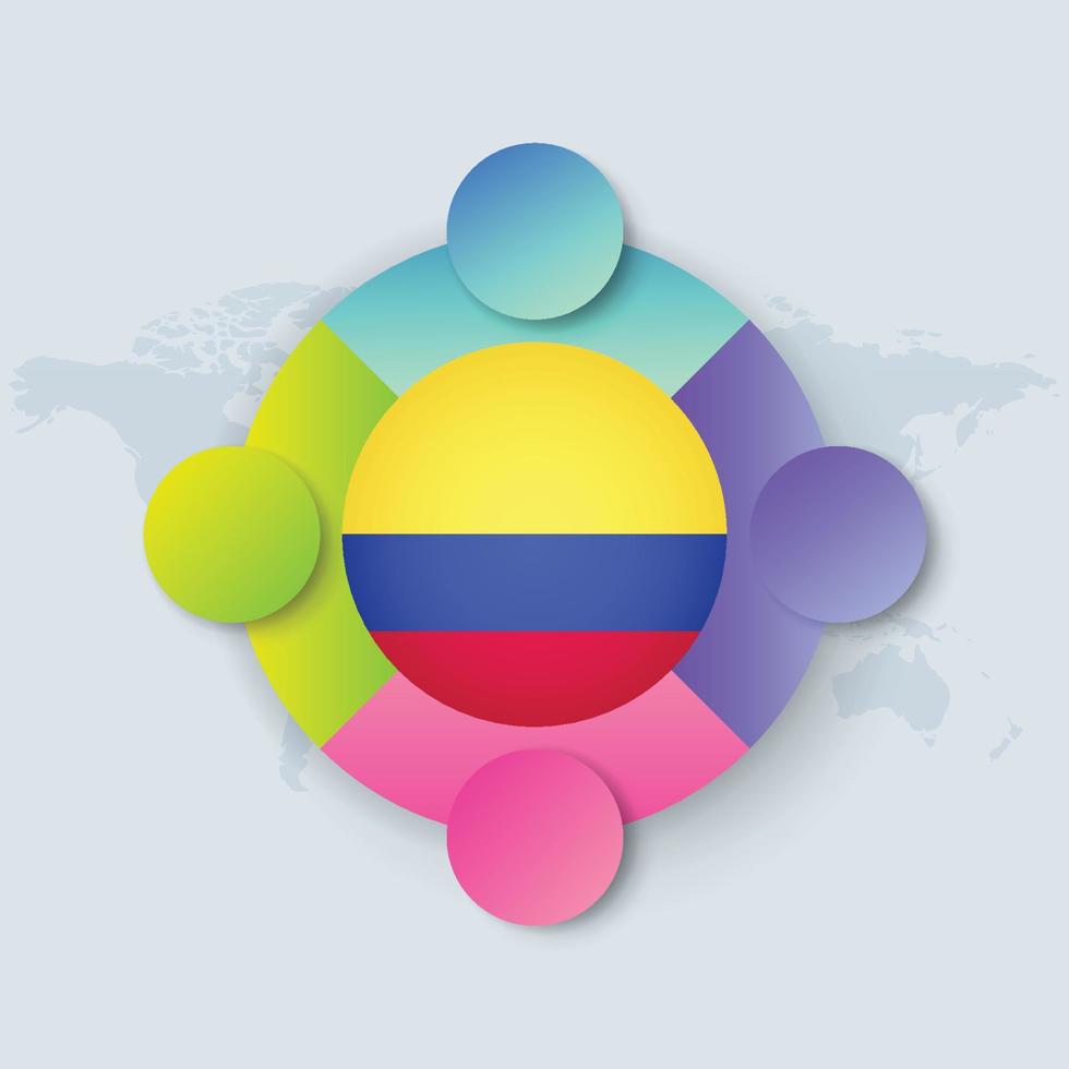 colombia flagga med infographic design isolerad på världskartan vektor