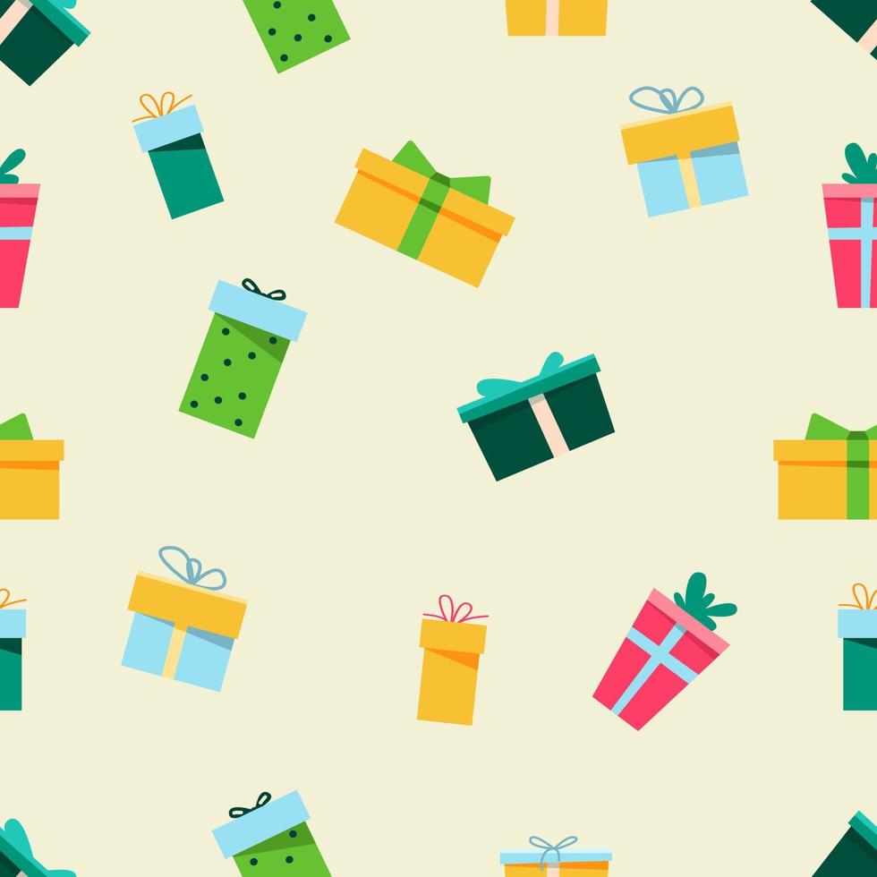sömlös nyår mönster i doodle stil. design för presentförpackning, vykort och mer. färgglada presentförpackningar. vektor