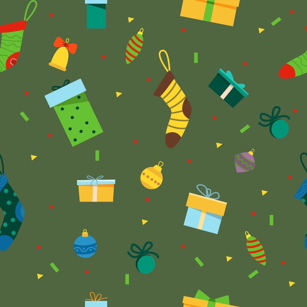 sömlös nyår mönster i doodle stil. design för presentförpackning, vykort och mer. vektor