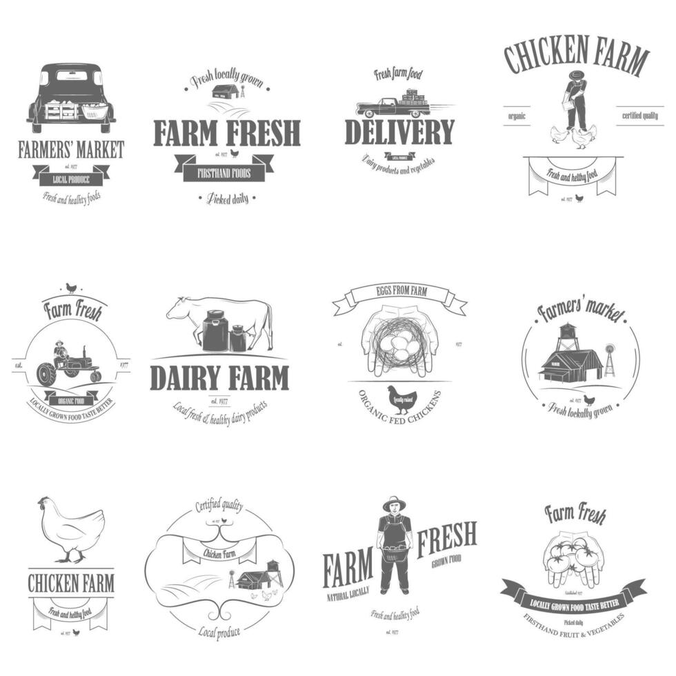 farm färska produkter emblem set. vektor