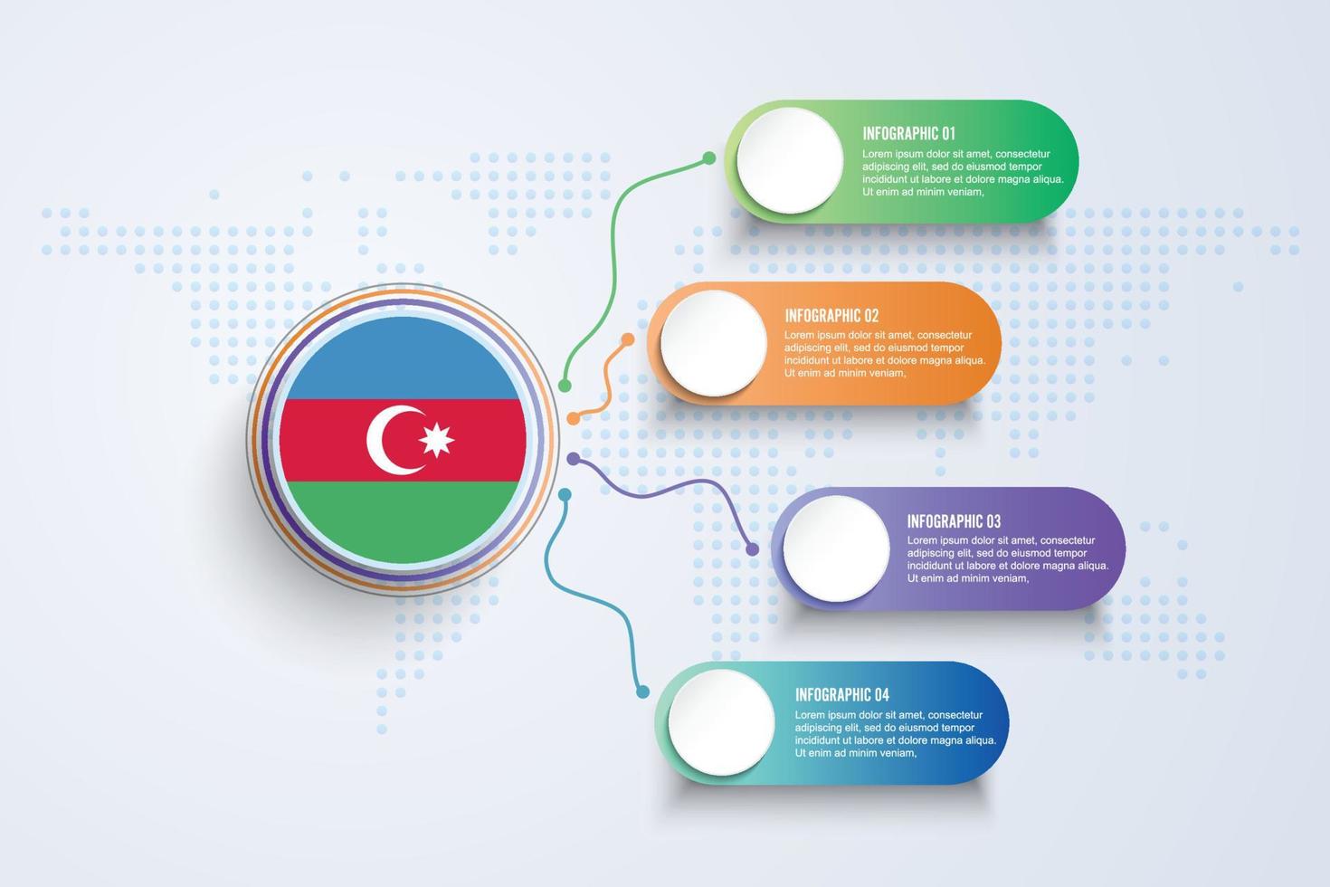 Azerbajdzjan flagga med infographic design isolerad på dot världskartan vektor