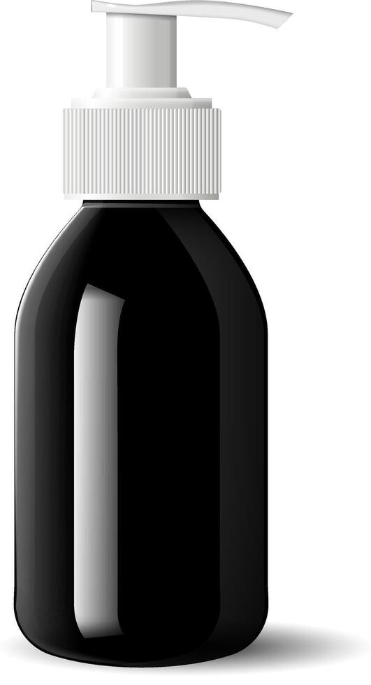 apotek pump dispenser flaska för medicinsk Produkter, flytande, olja, serum och väsen. svart glas kosmetisk flaska attrapp för tvål, gel, bas. hög kvalitet eps10 vektor illustration.