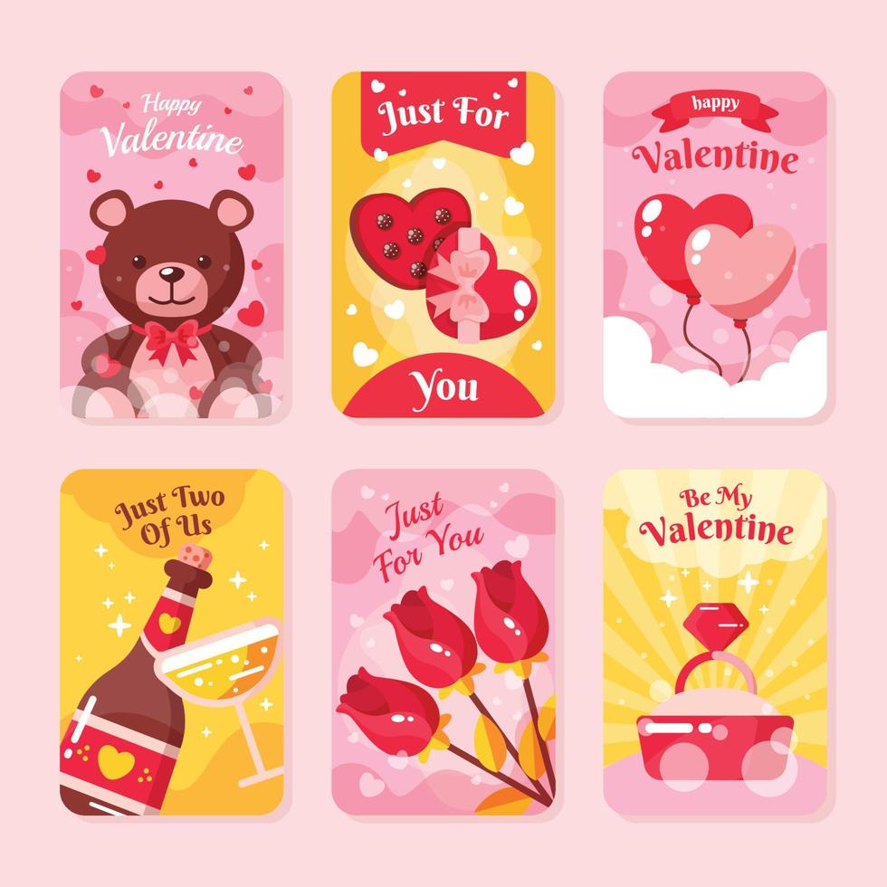 Set mit süßen Valentinstagskarten vektor