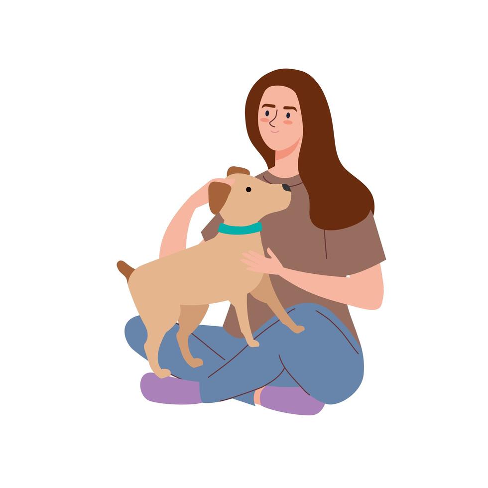flicka sittande med hund vektor