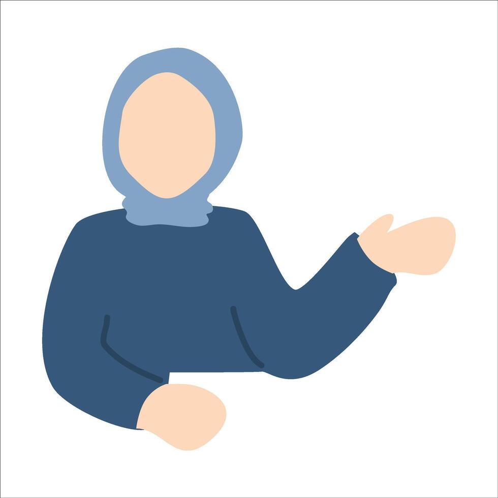 Hijab Frauen Lächeln Punkt mit zwei Hände und Finger zu Seite vektor