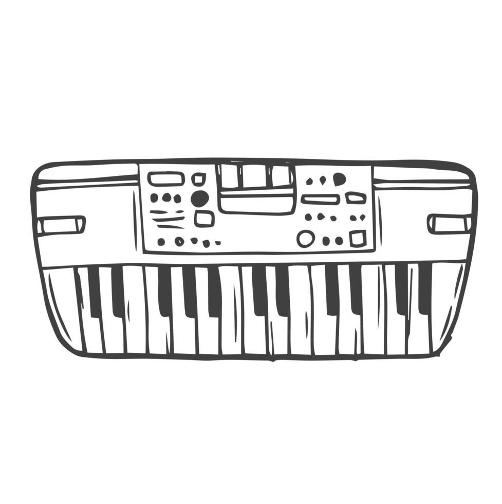 Gekritzel Synthesizer. Vektor skizzieren Illustration von Musical Instrument, schwarz Gliederung