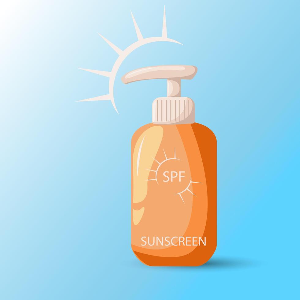 Solskydd skydd vits vård kosmetika behållare. skydd för de hud från sol- ultraviolett ljus. design element för häfte, folder eller klistermärke. friska solbad solskyddsmedel vektor