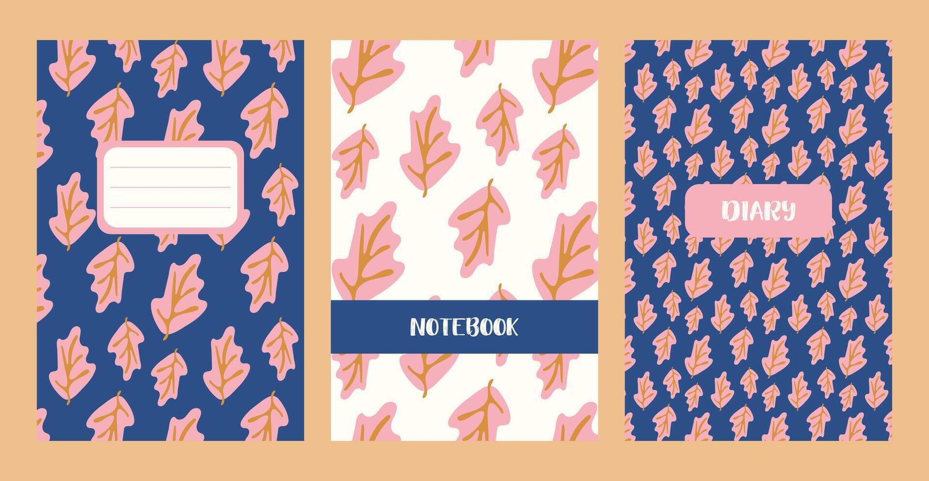 övning bok omslag abstrakt växt blad mall. flickaktigt rosa sida av anteckningsbok med freehand klotter organisk löv. universell botanisk layouter för dagbok. enkel natur former i årgång pastell färger. vektor