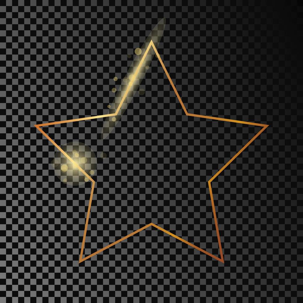 Gold glühend Star gestalten Rahmen isoliert auf dunkel Hintergrund. glänzend Rahmen mit glühend Auswirkungen. Vektor Illustration.