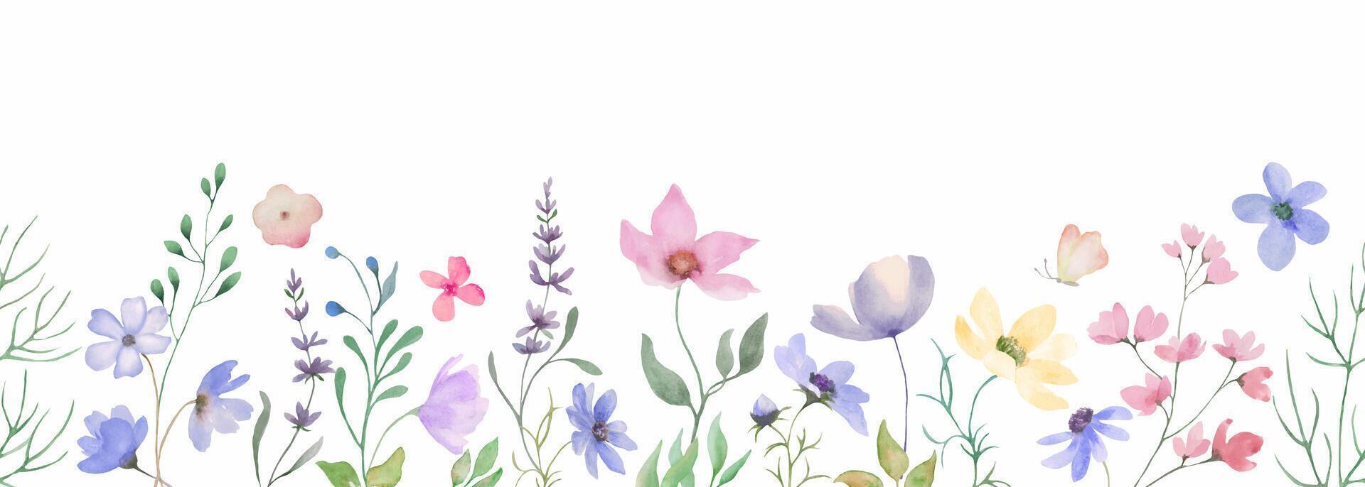 sömlös vattenfärg blommig gräns. hand dragen illustration isolerat på vit bakgrund. vektor eps.