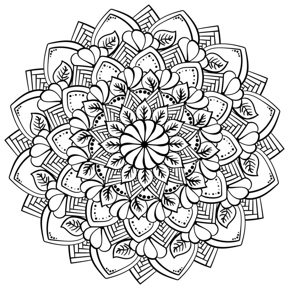 mandala med naturlig och abstrakt element av blommor, löv och trianglar, färg sida vektor