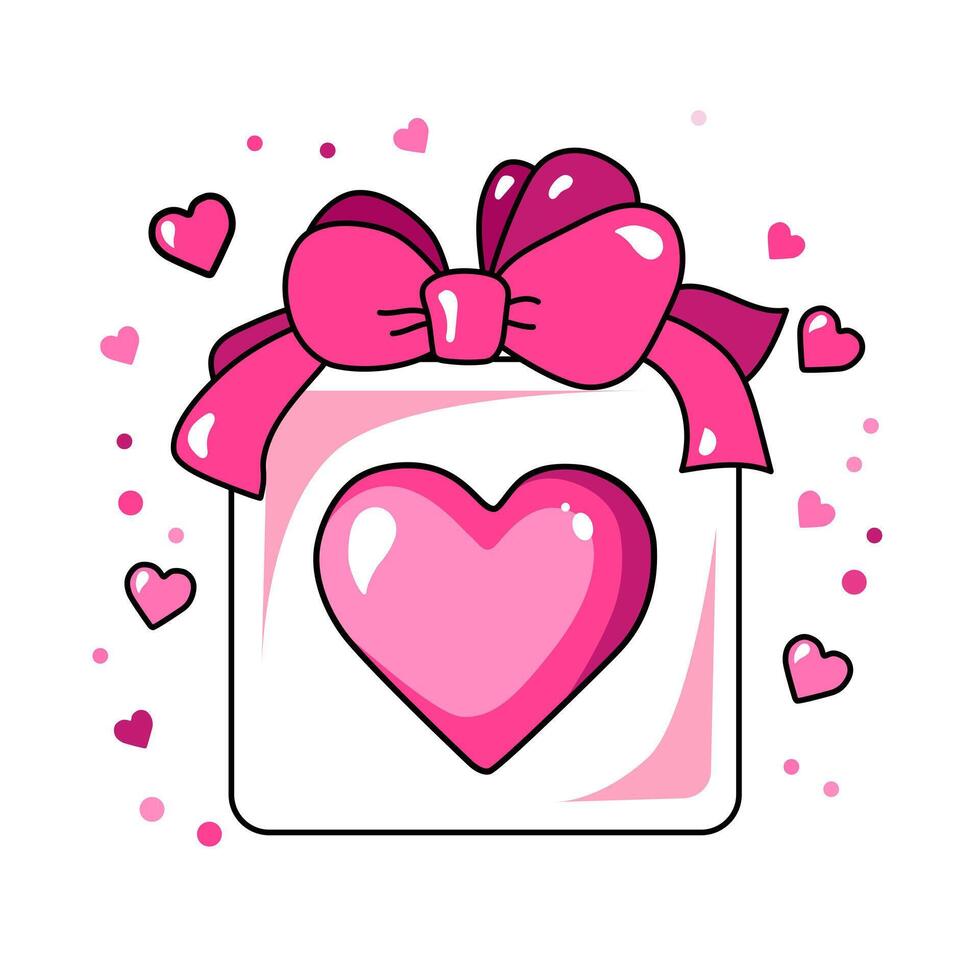 söt vektor ikon gåva med rosa hjärtan för valentine dag. platt design element samling. minimal tecknad serie illustration för design webb baner och hälsning kort