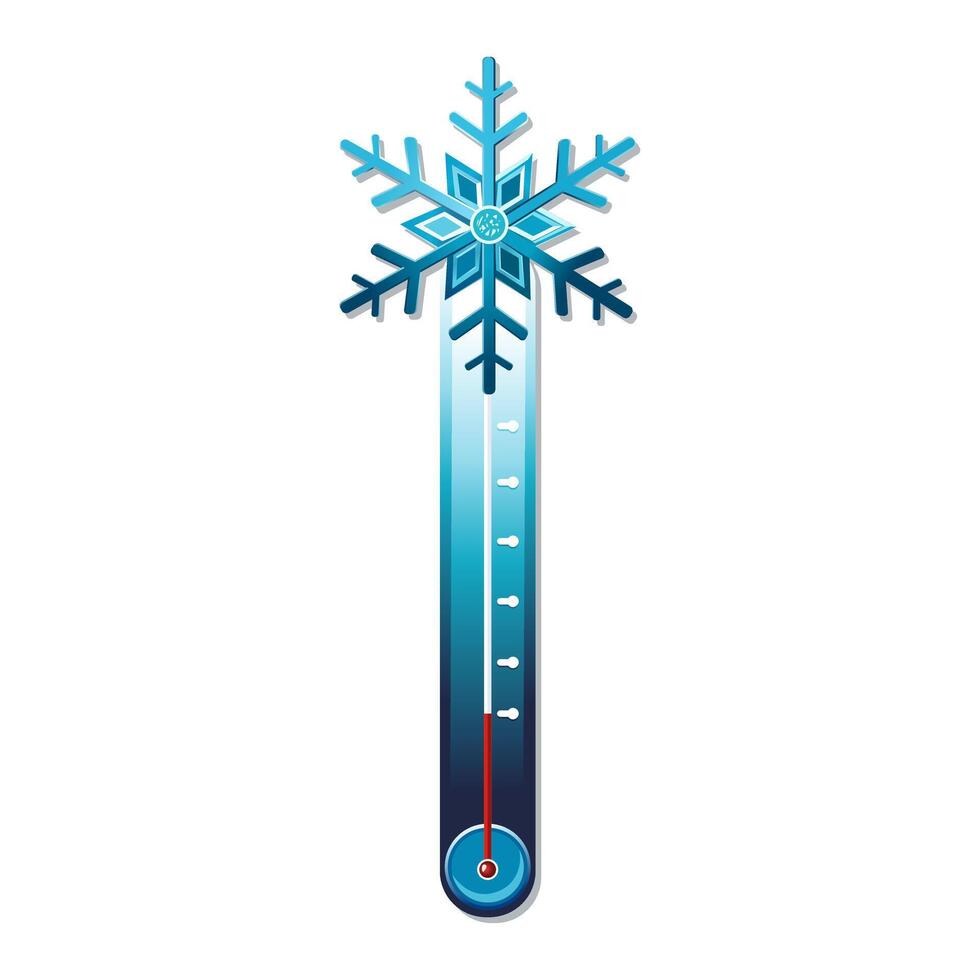 Vektor Blau Thermometer im kalt Winter Wetter Bedingungen. Symbol mit Symbol Schneeflocke im eben Design. Illustration zum Karte, Banner, Poster, 2d, Paket