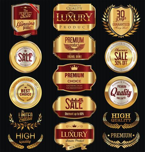 Goldene Premium-Abzeichen und Etiketten vektor