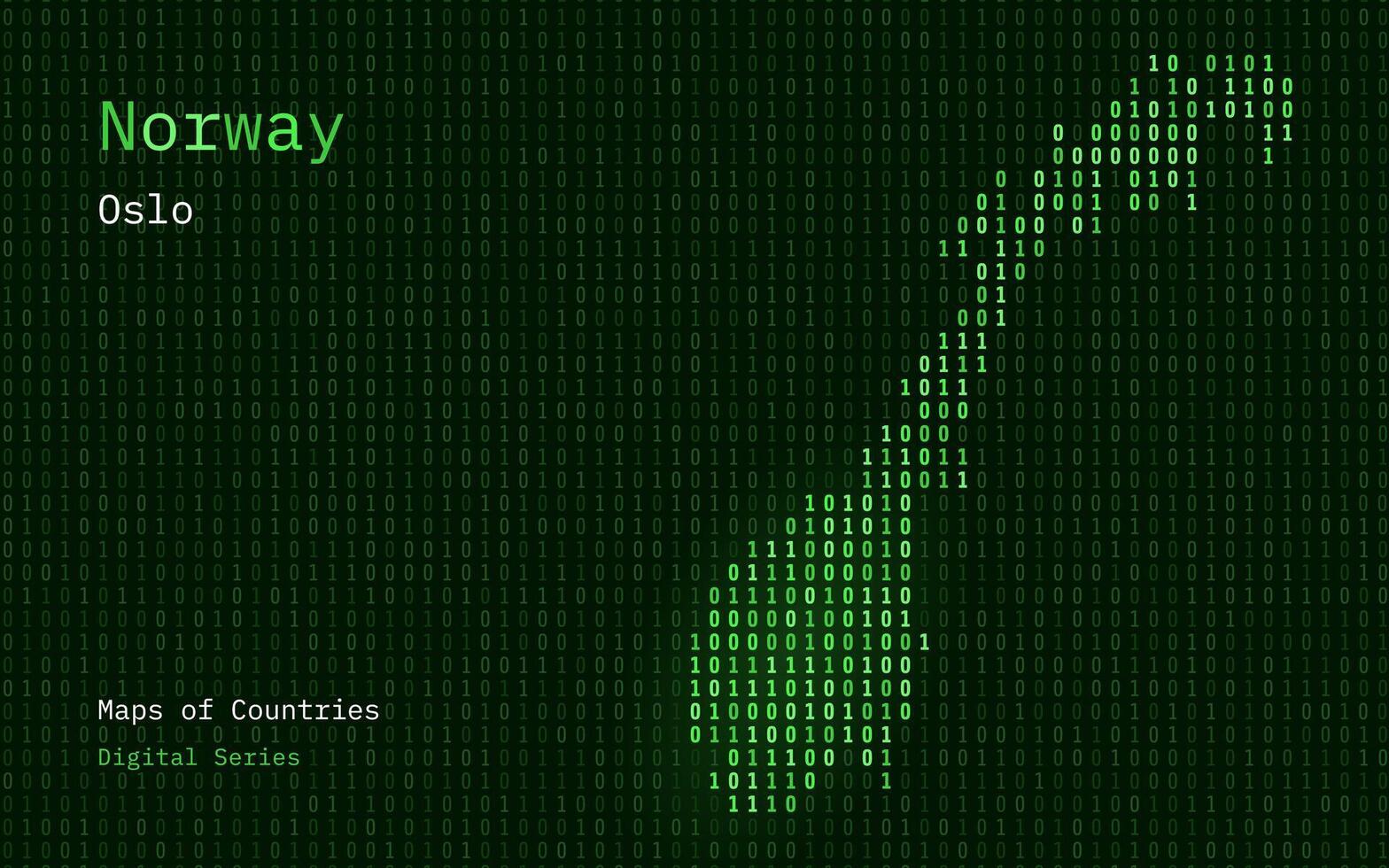 Norge Karta visad i binär koda mönster. matris tal, noll, ett. värld länder vektor Kartor. digital serier