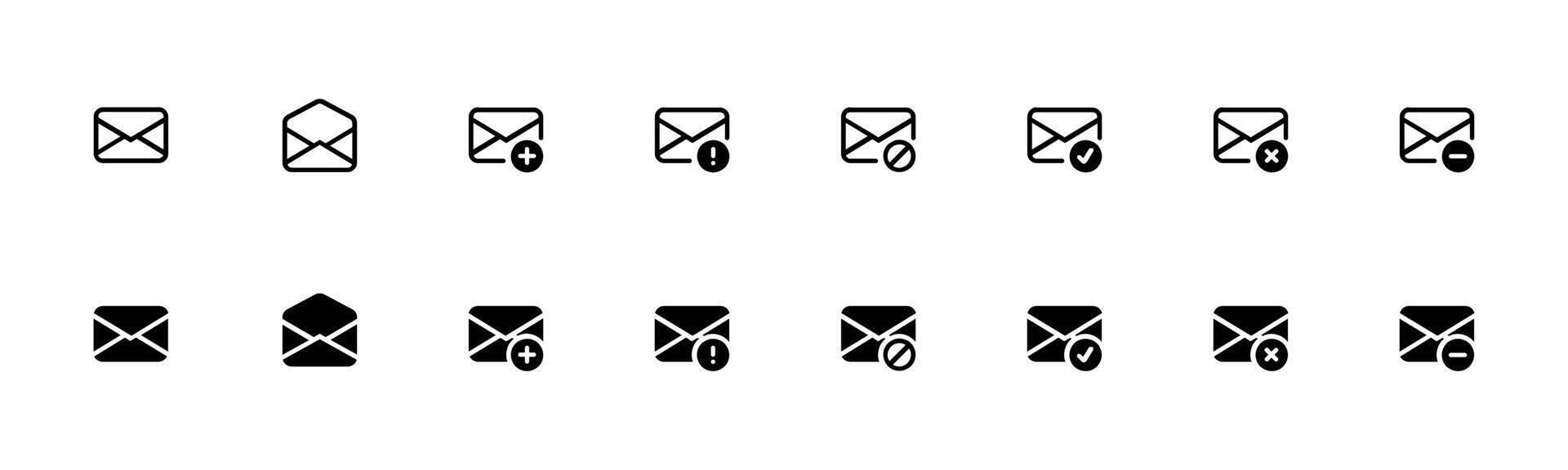 Mail Symbol Satz. Email Symbol Vektor. Email Symbol. Email, Post, Brief, Umschlag, Newsletter Sammlung Illustration zum Apps und Webseiten. linear, editierbar Schlaganfall. Vektor Illustration