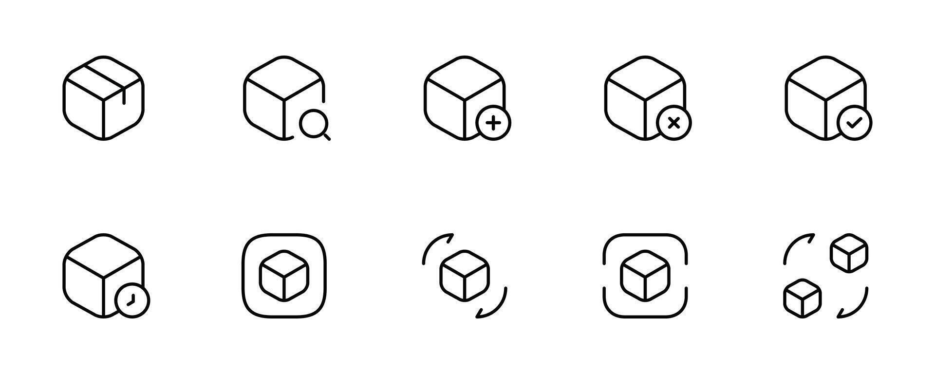 Box Symbol. Paket, Lieferung Kisten, Ladung Kasten. Box Linie Symbole. Ladung Verteilung, Export Kisten, Rückkehr Paket Symbole. Sendung von Waren, Kauf Container, öffnen Paket. Logistik Waren. linear Vektor