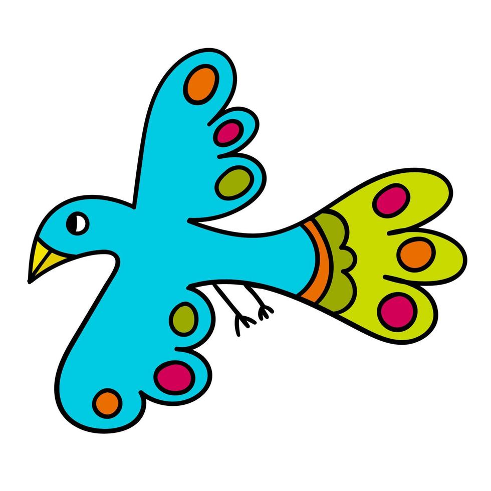 Cartoon blauer fliegender Fantasy-Vogel isoliert auf weißem Hintergrund. vektor