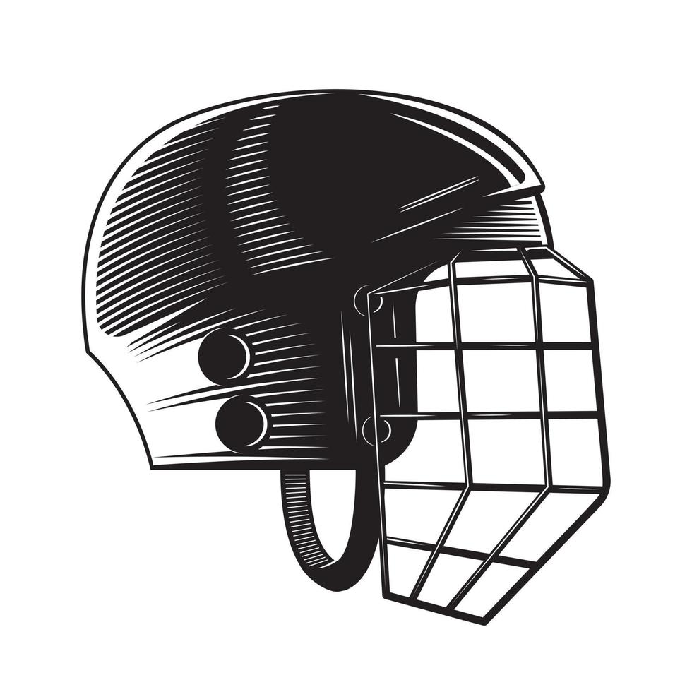 Eishockey-Design auf weißem Hintergrund. Hockeyhelm Strichzeichnungen Logos oder Symbole. Vektor-Illustration. vektor