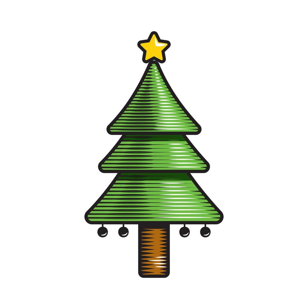 Weihnachtsbaum mit Ornament Stern Vintage Strichzeichnungen. Vektor-Illustration. vektor